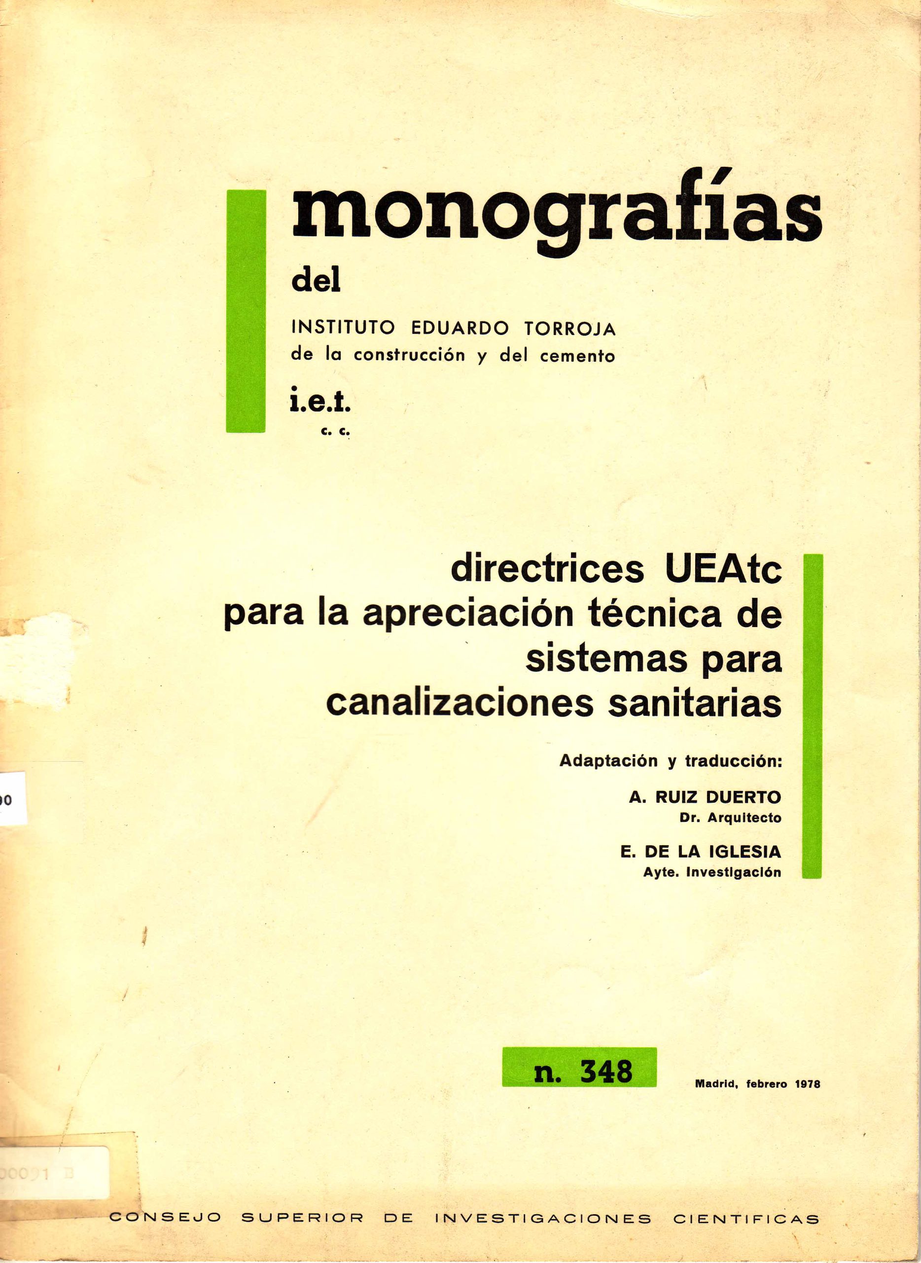 DIRECTRICES UEATC PARA LA APRECIACION TECNICA DE SISTEMAS PARA CANALIZACIONES SANITARIAS
