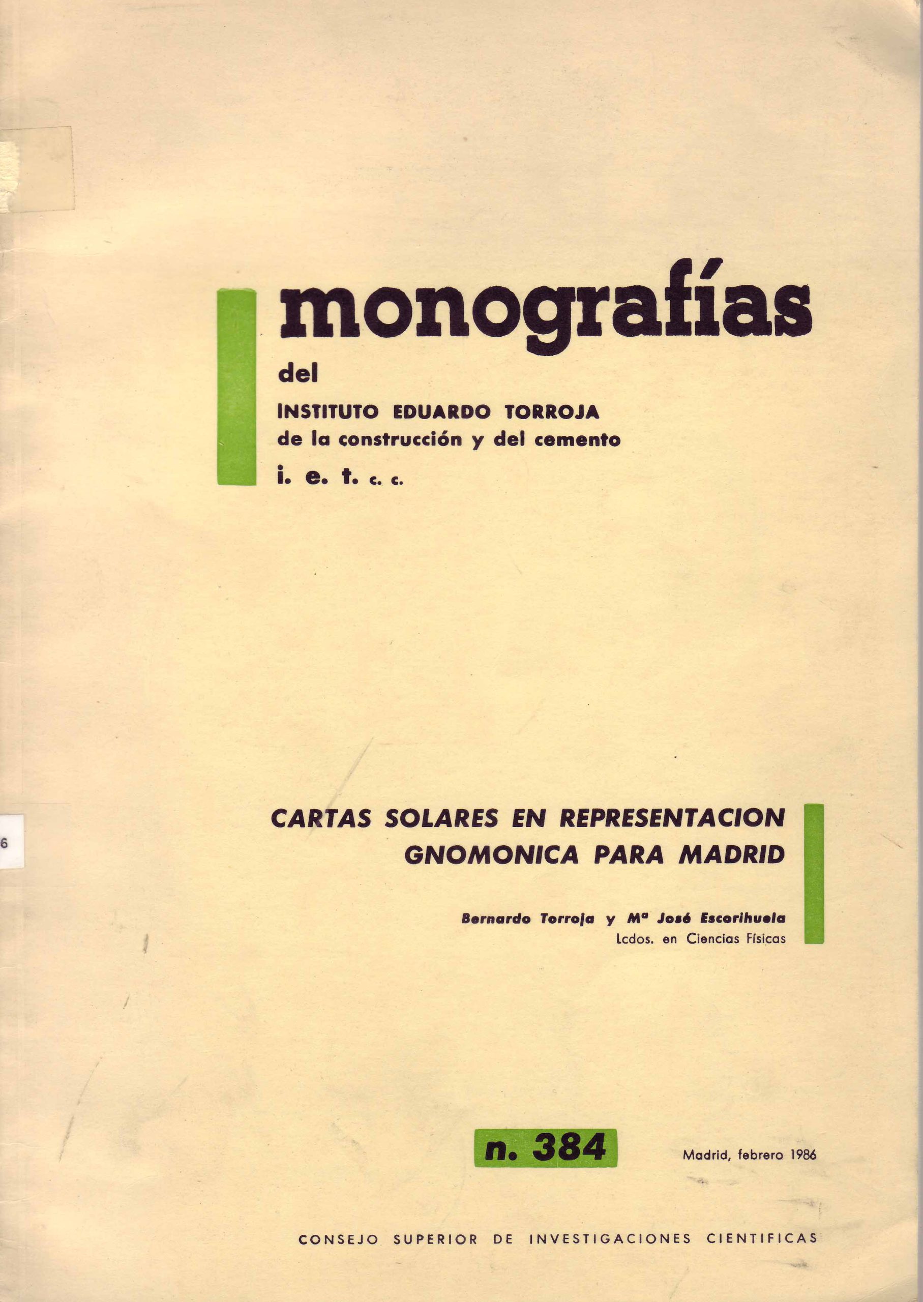 CARTAS SOLARES EN REPRESENTACION GNOMONICA PARA MADRID