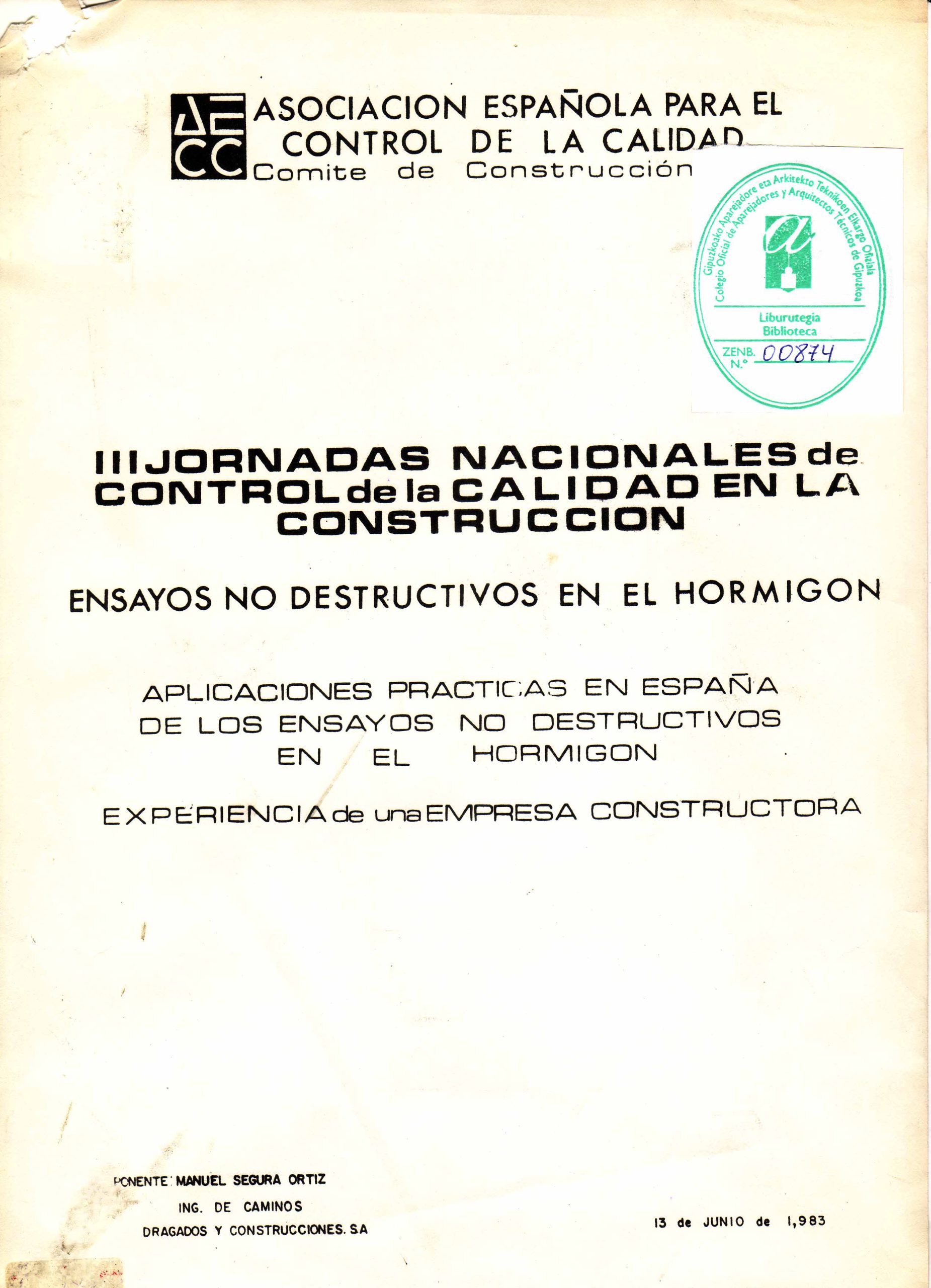 III JORNADAS NACIONALES DE CONTROL DE LA CALIDAD EN LA CONSTRUCCION