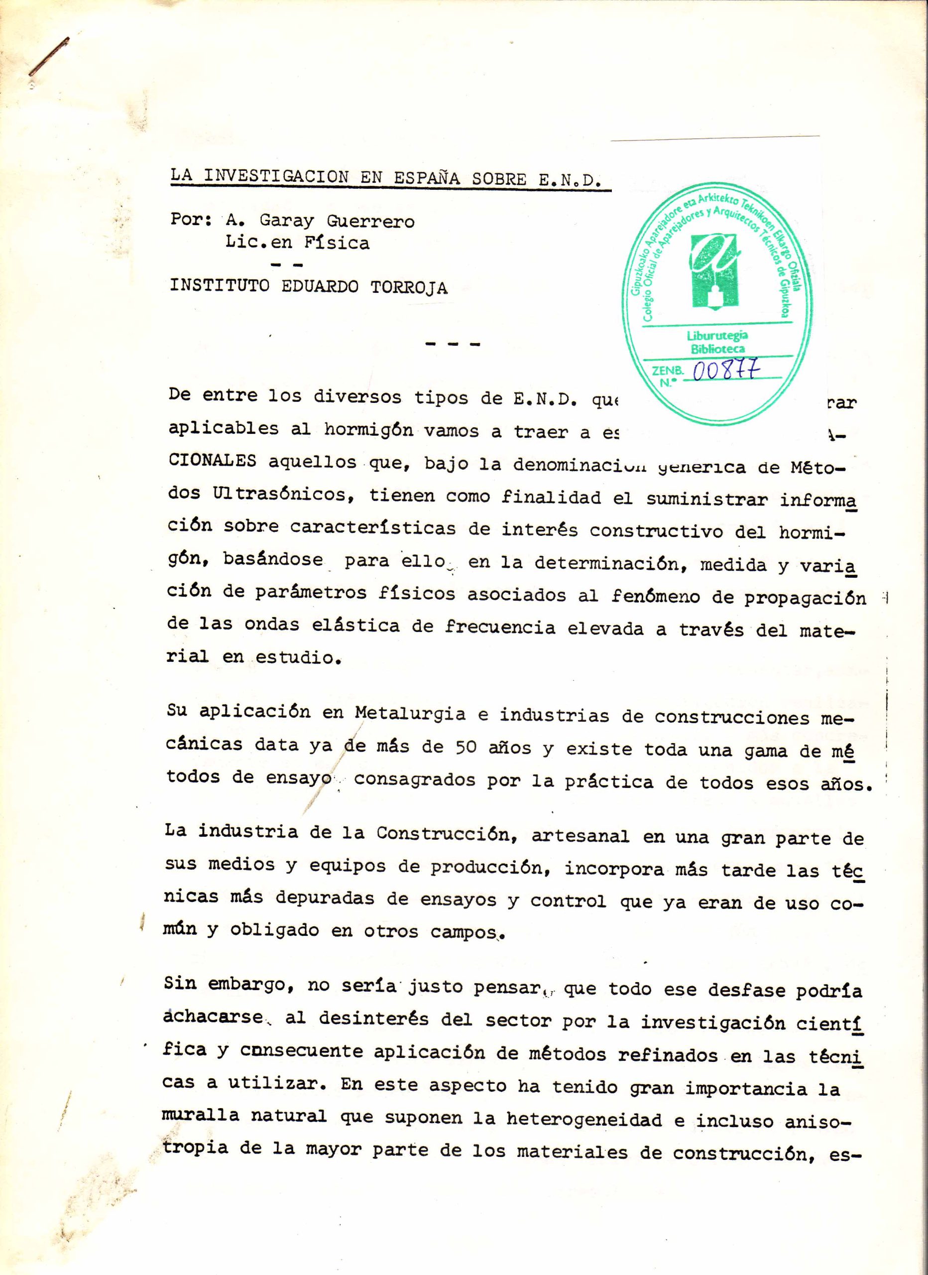 LA INVESTIGACION EN ESPAÑA SOBRE E.N.D. EN EL HORMIGON