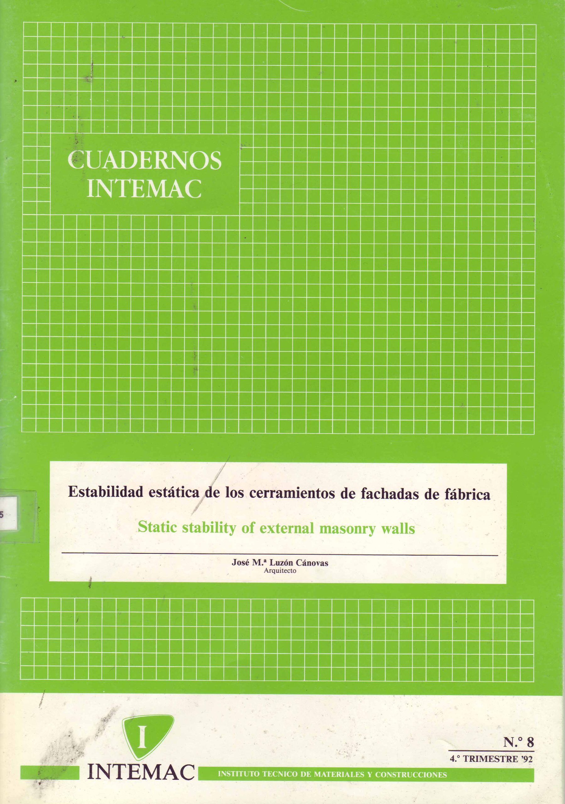 ESTABILIDAD ESTATICA DE LOS CERRAMIENTOS DE FACHADAS DE FABRICA