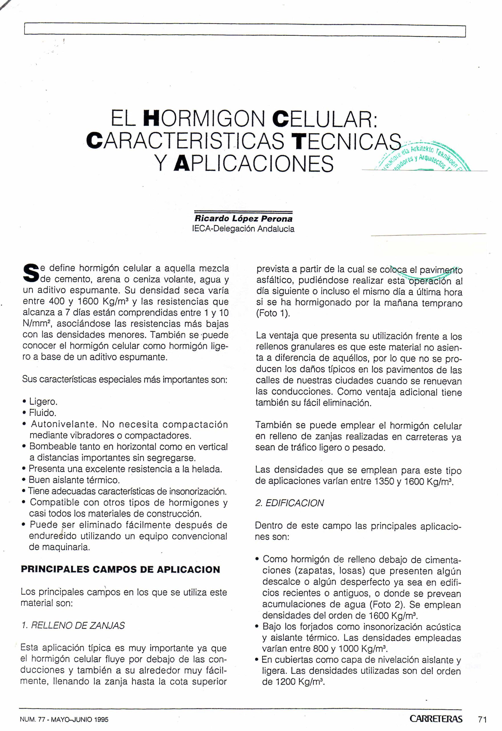 EL HORMIGÓN CELULAR: CARACTERÍSTICAS TÉCNICAS Y APLICACIONES