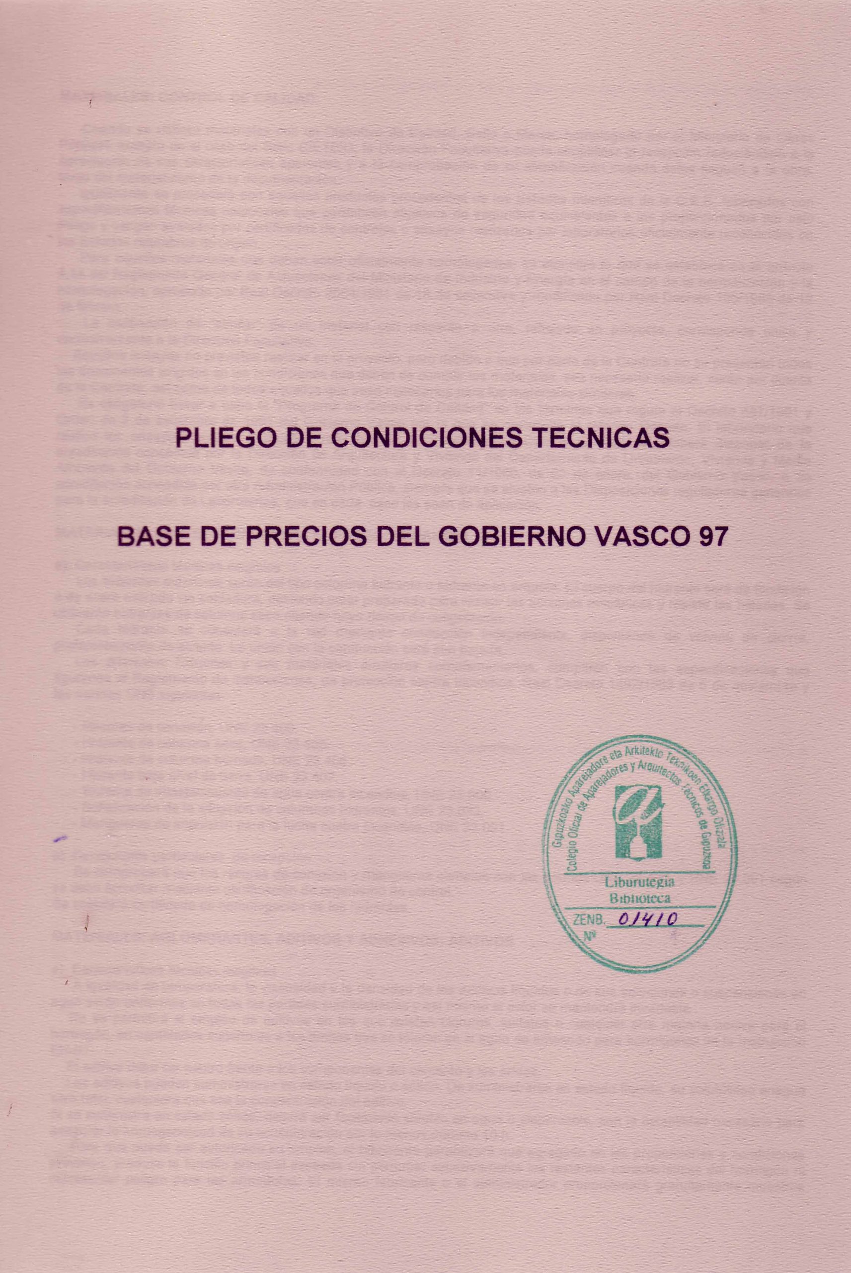 PLIEGOS DE CONDICIONES Y BASE DE PRECIOS DEL GOBIERNO VASCO DE 1997