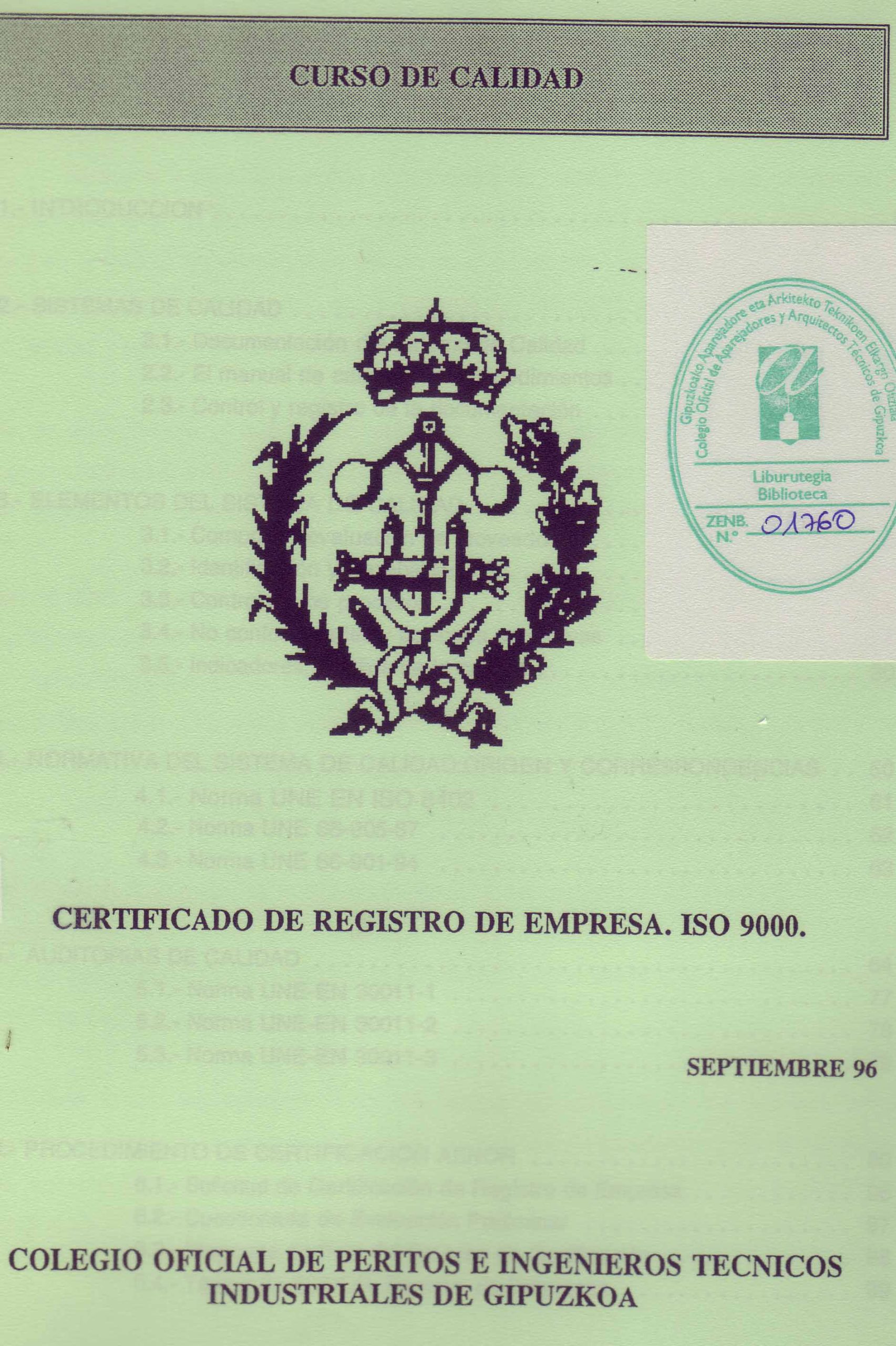 CURSO DE CALIDAD: CERTIFICADO DE REGISTRO DE EMPRESA ISO 9000