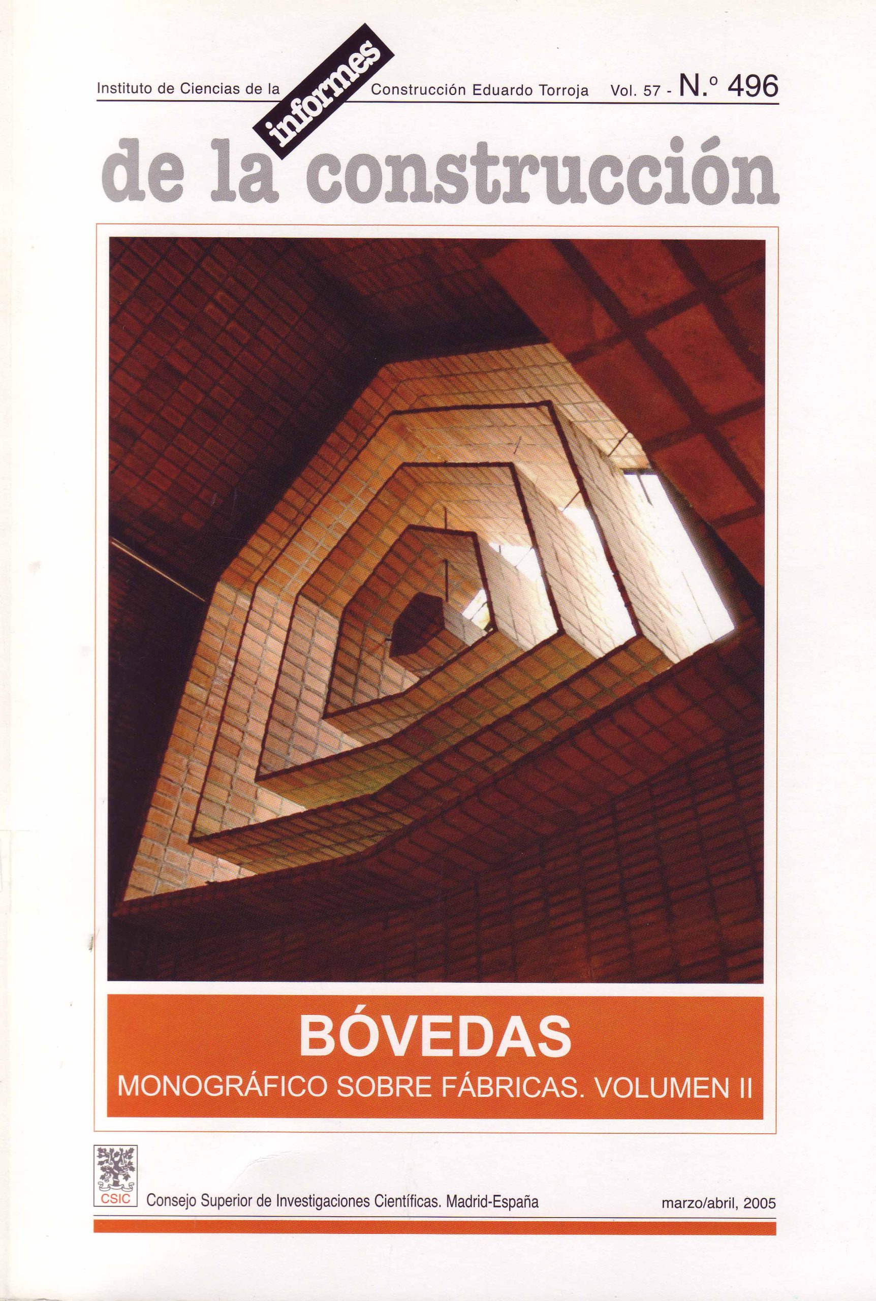 INFORMES DE LA CONSTRUCCIÓN – BÓVEDAS – MONOGRÁFICO SOBRE FÁBRICAS. VOLUMÉN II