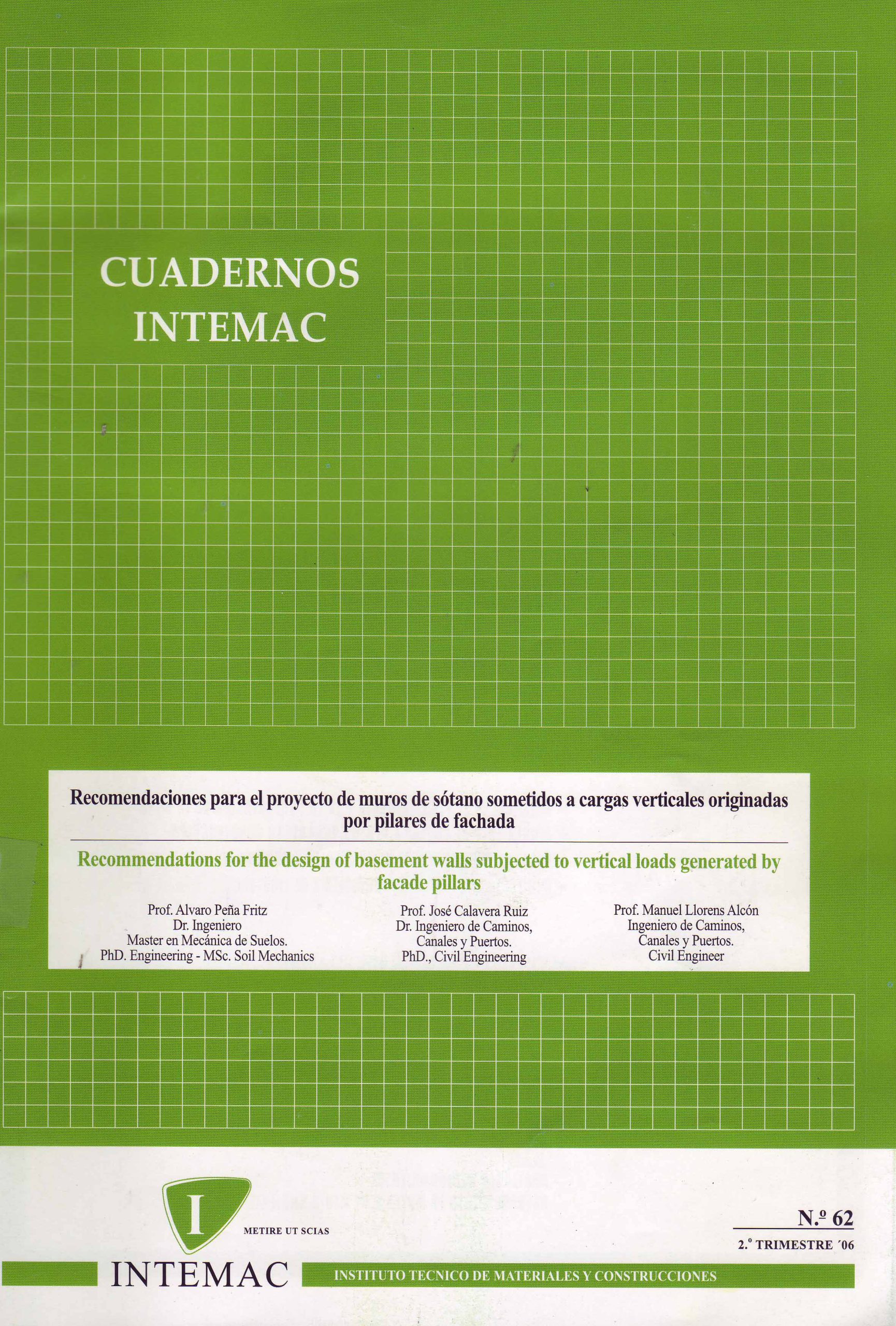RECOMENDACIONES PARA EL PROYECTO DE MUROS DE SÓTANO SOMETIDOS A CARGAS VERTICALES ORIGINADAS POR PILARES DE FACHADA