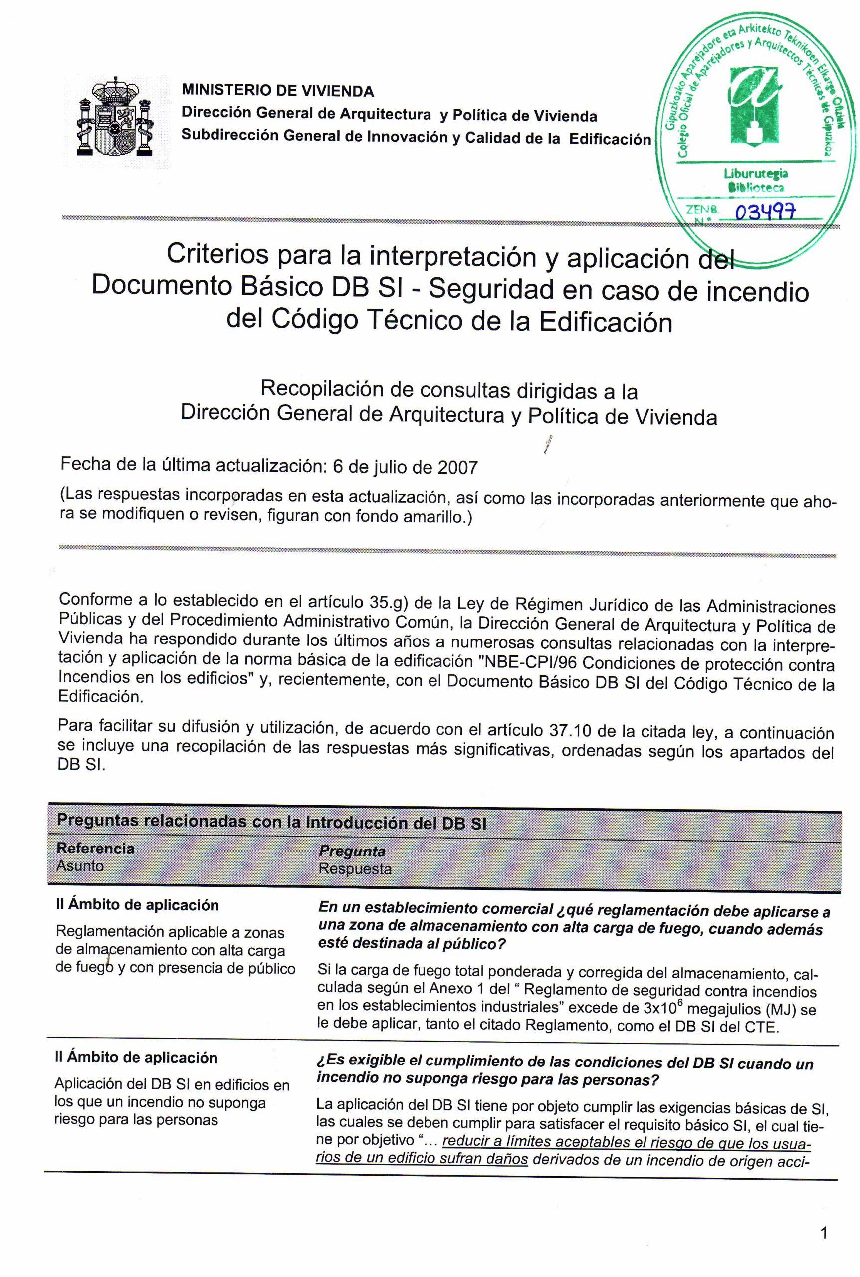 CRITERIOS PARA LA INTERPRETACION DEL DB-SI DEL CTE DE LA EDIFICACION