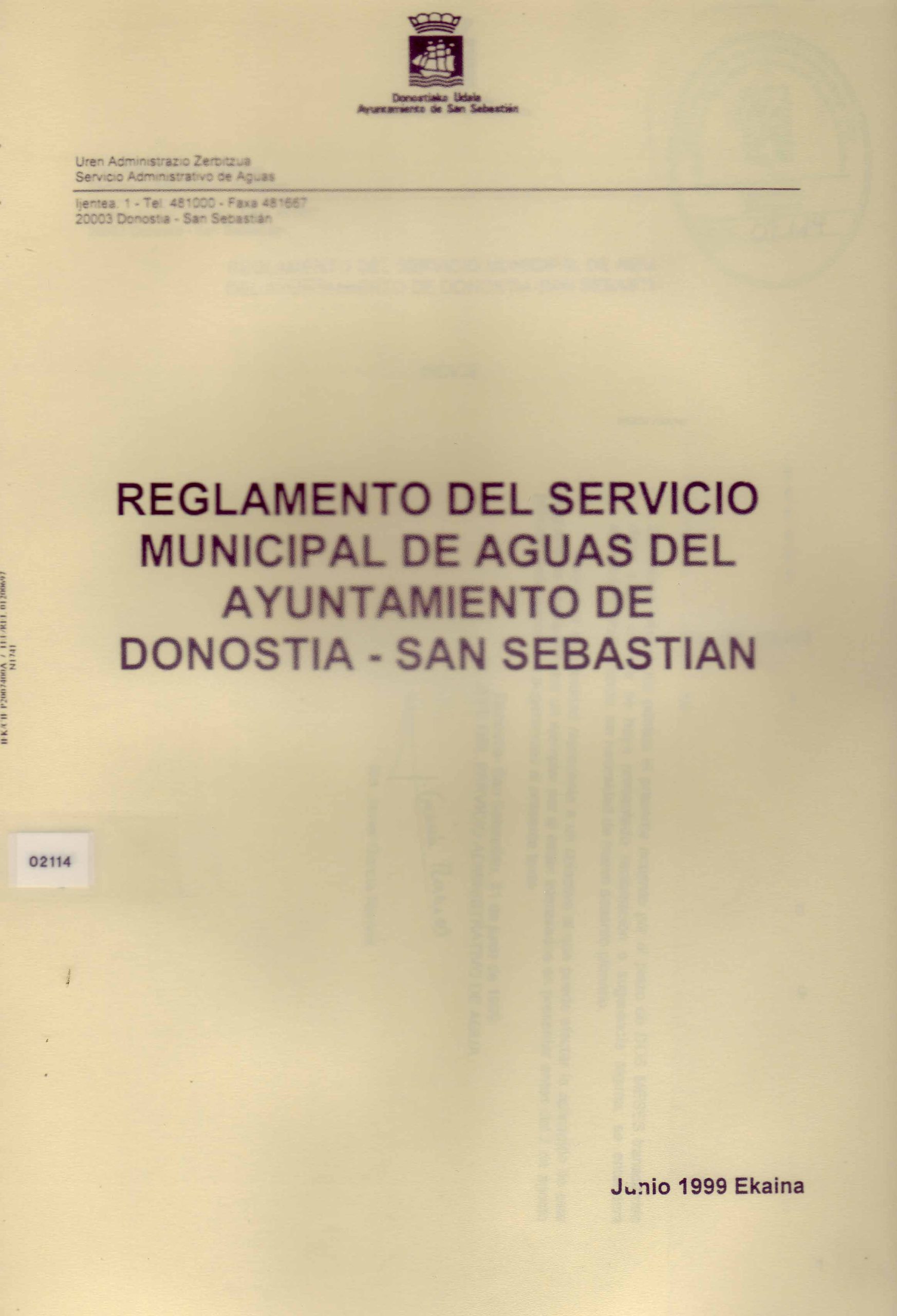 REGLAMENTO DEL SERVICIO MUNICIPAL DE AGUAS DEL AYUNTAMIENTO DE DONOSTIA-SAN SEBASTIAN