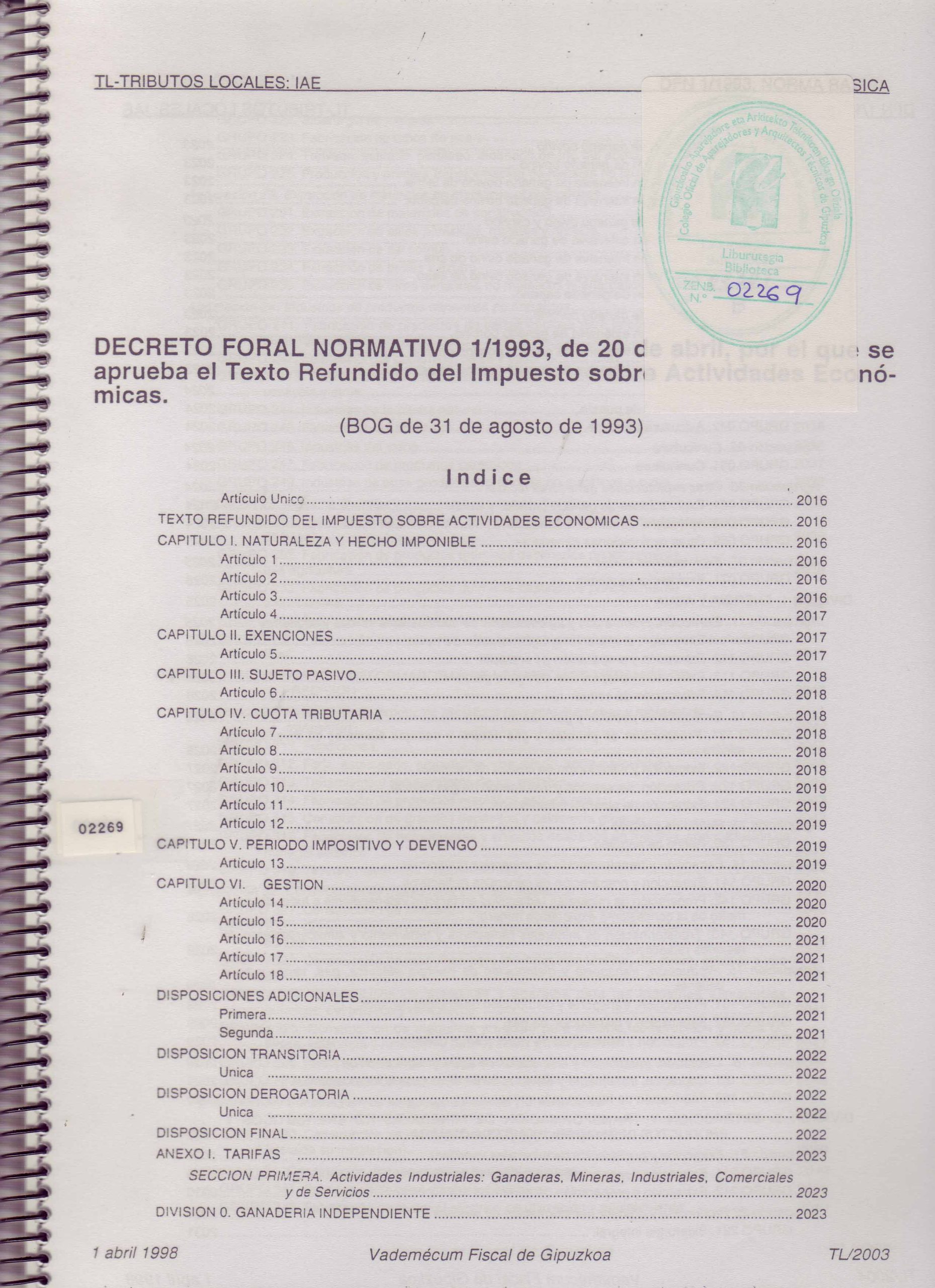 DECRETO FORAL NORMATIVO 1/1993 DE 20 DE ABRIL